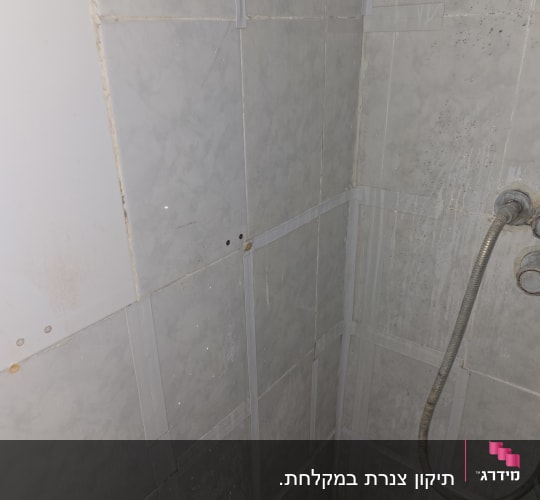 צינור מים ומקלחת על קיר אריחים